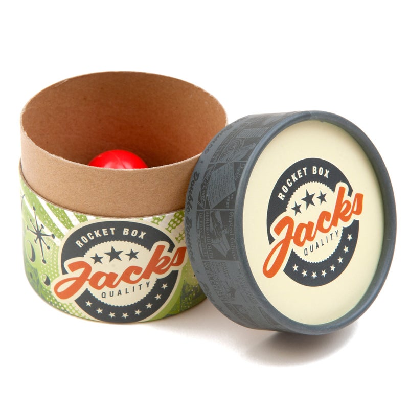 Rocket Box Jacks Game: Retro Toys, Vintage, Classic Games of Jacks, Gold and Silver Toned Jax, Two Red Bouncy Balls, Fun Toys for Kids and Adults of All Ages. Family Board Games Night. Travel Size. - Image 5